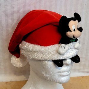 Vintage Disneyland Santa Hat Mickey Mouse Plush In Brim Toddler Size 90s Retro